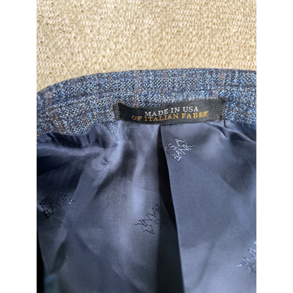 Jos A Bank Reserve Blazer 48L Blue Brown Plaid Wool Made in USA Italian Fabric - Picture 2 of 14